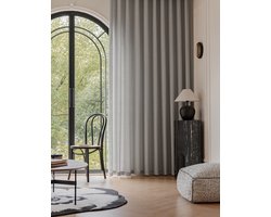 Maroyathome - OLIVIA - Vitrage kant en klaar met haakjes - met plooiband - Licht Grijs Groen - Linnen look - 150 x 260 cm - 150 cm breed en 260 cm hoog/lang - inclusief hanglood , schelphaken en embrasse