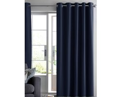 Maroyathome RUBEN - Gordijn - Verduisterend - met Ringen - kant en klaar - 144 x 180 cm - 144 cm breedte en 180 cm lengte - Donker Blauw - 1 Stuk