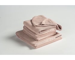 MAROYATHOME - UNO - Badtextielset - 3 handdoeken 50x100 cm , 1 badlaken 70x140 cm , 1 GRATIS haarhanddoek 26x54 cm - Biologisch en Fairtrade katoen - VINTAGE PINK - ROZE