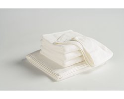 MAROYATHOME - UNO - Badtextielset - 3 handdoeken 50x100 cm, 1 badlaken 70x140 cm, 1 GRATIS haarhanddoek 26x54 cm - Biologisch en Fairtrade katoen - Off White