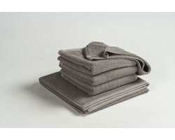 MAROYATHOME - UNO - Badtextielset - 3 handdoeken 50x100 cm, 1 badlaken 70x140 cm, 1 GRATIS haarhanddoek 26x54 cm - Biologisch en Fairtrade katoen - Stone Grey - Grijs