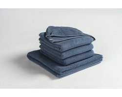 MAROYATHOME - UNO - Badtextielset - 3 handdoeken 50x100 cm, 1 badlaken 70x140 cm, 1 GRATIS haarhanddoek 26x54 cm - Biologisch en Fairtrade katoen - Vintage Blue - Blauw