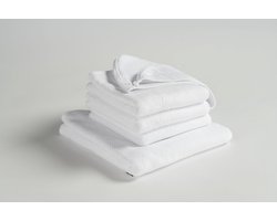 MAROYATHOME - UNO - Badtextielset - 3 handdoeken 50x100 cm, 1 badlaken 70x140 cm, 1 GRATIS haarhanddoek 26x54 cm - Biologisch en Fairtrade katoen - Wit