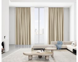 Maroyathome VINCENT 100% Verduisterende Gordijnen - Kant-en-Klaar - Geschikt voor Haakjes - Beige - 150x250 cm - Luxe 100% Blackout Curtains - 1 Stuk