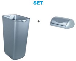 Marplast kunststof SET, afvalbak van 23 liter, afvalbakdeksel in satijn.