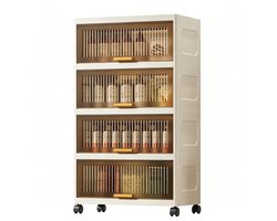 Marqs Opbergkast - Opbergkasten - Met wielen - Met transparante deuren - 30x70x109 cm - 4 Niveaus - Beige - Magnetische sluiting