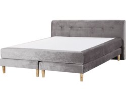 MARQUISE - Tweepersoons boxspring - Grijs - 160 x 200 cm - Fluweel