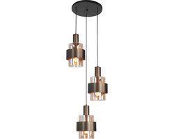 Marrone Hanglamp 3 lichts rond d:40 cm zwart/brons + glas - Modern - Highlight