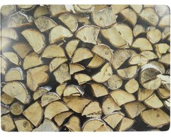 Mars & More Placemat - 3x stuks - openhaard hout print - 30 x 40 cm - kurk - rechthoekig - onderlegger - Tafeldecoratie