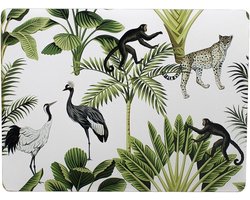 Mars & More tafel placemat jungle print wit - 2x stuks - kurk - 30 x 40 cm - Onderleggers - Tafeldecoratie
