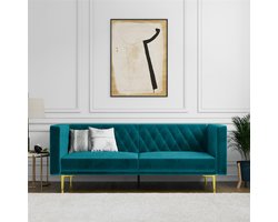 Marseille - 3 - Zitsbank in Groen Fluweel - Gouden Metalen Pootjes (82 x 200 x 82 cm)