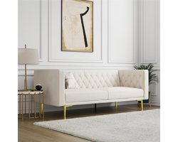 Marseille - 3 - Zitsbank in Ivoorkleurig Fluweel - Gouden Metalen Pootjes (82 x 200 x 82 cm)