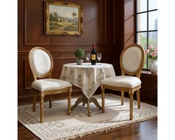 Marseille Retro Eetkamerstoelen – Set van 2 – Krijtwit – Linnenlook Gestoffeerd – Massief Hout – Franse Stijl Casa Serena