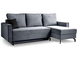 Marti sofa bed L-shape rechts blauwgrijs | Moderne hoekbank slaapbank - 148x230x89cm