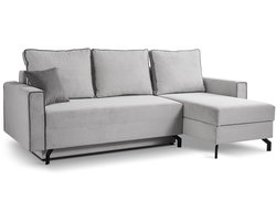 Marti sofa bed L-shape rechts lichtgrijs | Moderne hoekbank met slaapfunctie - B/H/D: 230x89x148cm