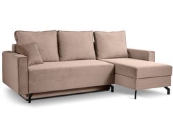 Marti sofa bed L-shape rechts oud roze | Moderne hoekbank | Sofabed - 148x89x230cm