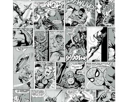 Marvel Comics Striphelden Behang Zwart-Wit 53cm breed x 10m lang