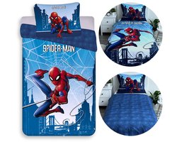 MARVEL Spider-Man Navyblauw DUBBELZIJDIG, katoenen kinderbeddengoed met ritssluiting, 100% KATOEN 140x200+60x80 cm OEKO-TEX