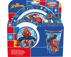 Marvel's Spider-Man Kinderservies - 5-delig - Herbruikbaar - Inclusief bord, kom, bestek en beker - Vaatwasser- en microgolfbestendig & BPA-vrij - Wit/Blauw/Rood
