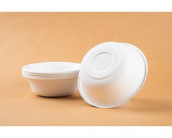 Marvish - BIO Wegwerp Soepkom - Wegwerp bakje - 125 stuks - 350ml - Afbreekbaar - Schaaltje - Duurzaam - Suikerriet - wit