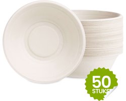 Marvish - BIO Wegwerp Soepkom - Wegwerp bakje - 50 stuks - 350ml - Afbreekbaar - Schaaltje - Duurzaam - Suikerriet - wit