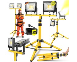 MASKO® LED Bouwlamp op statief 2x 50W - Buitenlamp 6500K met afstandsbediening Werklamp voor binnen en buiten IP65 5m hoogte verstelbaar tot max. 202cm