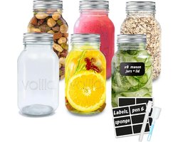 Mason-potten met schroefdeksel (6 x 1000 ml) Ideale fermentatiepot, Mason-pot & weckpot Mason-potten, schroefpotten met deksel voor havermout, voor het inmaken en inmaken etc.