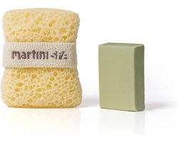 Massage zeepbakje met handschoen en olijfzeep - Natuurlijk, milieuvriendelijk, 125 g