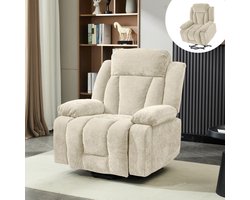 Massagestoel - 95x94x107 cm - Elektrisch met Heffunctie - 8-punts Massage en USB - Stof - Beige