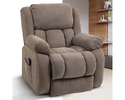Massagestoel - Relaxfauteuil - Zetel - Sta op stoel elektrisch - Stof - 1 persoons - Met armleuning - Zeer comfortabel - Elektrisch - Lichtbruin