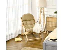 Massagestoel – Relaxstoel – Stoel – Lounge Chair – Inklapbare Fauteuil – Bamboe Frame – Handmatige Verstelling – Compact & Comfortabel – Geel Katoen