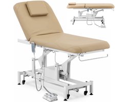 Massagetafel – Behandelbank – Massagebed – Behandeltafel – Massagebank – Elektrisch Verstelbaar – 2 Motoren – Max. Draagvermogen 150 kg – Donkerbeige Eco-Leder