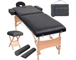 Massagetafel met 2 zones met kruk en steunset, verstelbaar opvouwbaar spa-bed met 10 cm dikke bekleding, professionele schoonheidsmassagebank voor salon en thuis, zwart