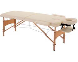 Massagetafel Opvouwbare tafel Verstelbare hoogte Vouwbaar ontwerp Met hoofdkussen Geschikt voor schoonheidsinstituut 185 x 60 x 61-87 cm Beige Hout