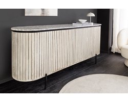 Massief dressoir ADLON 170 cm grijs geborsteld mangohout met wit marmeren blad - 47694