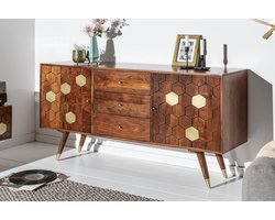 Massief dressoir tv meubel 145 cm acacia bruin goud retro design