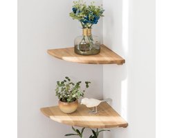 massief eiken hoekplank 2 stuks - 7" - aan de muur te bevestigen ronde zwevende plank - met kabelgaten voor luidsprekers, planten of fotolijsten - natuurlijk