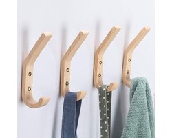 Massief Eikenhouten Wandhaken Set van 4 – Kapstokhaken voor Wand – Handgepolijst – J-Type Houten Wandhaak 155 mm – Natuurlijke Houtkleur-Draagvermogen van 10 kg - Geschikt voor keukens, slaapkamers en badkamers
