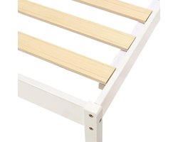 Massief Grenen Houten Eenpersoonsbed met Geribbeld Hoofdeinde, Kinder- & Jongerenslaapkamer Bed, Modern Design, Eenvoudige Montage, Wit, 90 x 190 cm – Noahome