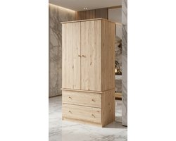 Massief Grenen Kledingkast 90x55x170 cm met 2 Lades en Kledingstang – Landelijke Garderobekast voor Slaapkamer & Hal – Bruin | House&Garden