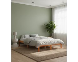 Massief Grenenhouten Bedframe 120x190 cm – Wax Bruin – Inclusief Lattenbodem – Robuust & Landelijk Design – Eenpersoons Houten Bed House & Graden