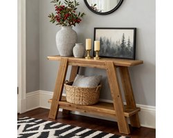 Massief Hout Console Tafel Little Tree - 110cm Landelijk - 2-Laags Opbergruimte - Smalle Sidetable voor Hal, Gang & Woonkamer - Bruin