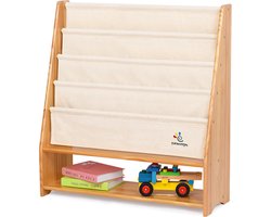 【Massief Houten + 100% Katoen】2-in-1 Multifunctionele Kinderboekenrek - Opbergkast - Solide houten boekenkast - Boekenkast voor kinderen - Boekenplank - Boekenopslag - Opbergruimte Speelgoed - Ruimtebesparend opbergrek - Kinderkamer Kast - Organizer
