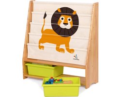 【Massief Houten + 100% Katoen】2-in-1 Multifunctionele Kinderboekenrek - Opbergkast - Solide houten boekenkast - Boekenkast voor kinderen - Boekenplank - Boekenopslag - Opbergruimte Speelgoed - Ruimtebesparend opbergrek - Kinderkamer Kast - Organizer