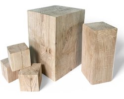 Massief Houten Blok - Decoratieve Steen Kruk - Meubel Ondersteuning - Handgesneden Rustiek - 20 x 20 x 15 cm