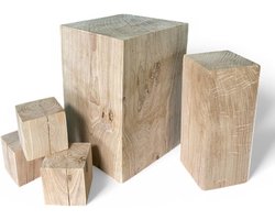 Massief Houten Blok - Decoratieve Steen Kruk - Meubel Ondersteuning - Handgesneden Rustiek - 20 x 20 x 15 cm
