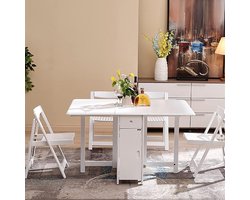 Massief houten boerderij drop leaf eettafel set met wielen 5-delige ruimtebesparende keuken eiland met lade en stoelen perfect voor kleine ruimtes