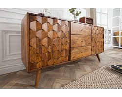 Massief houten dressoir MYSTIC LIVING 145 cm bruine sheeshamkast met stenen afwerking - 39742
