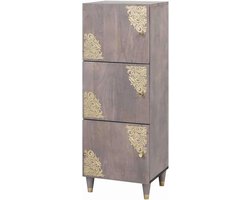 Massief Houten Dressoir - Opbergkast Woonkamer - Woonkamer Inrichten - Messing Accenten Zeefdruk - 110 cm Lang - Grijs Goud