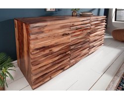 Massief houten dressoir RELIEF 160 cm bruine sheeshamkast met stenen afwerking - 38410